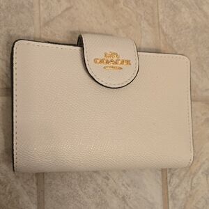 Coach Ivory Leather Wallet with Gold Emblem